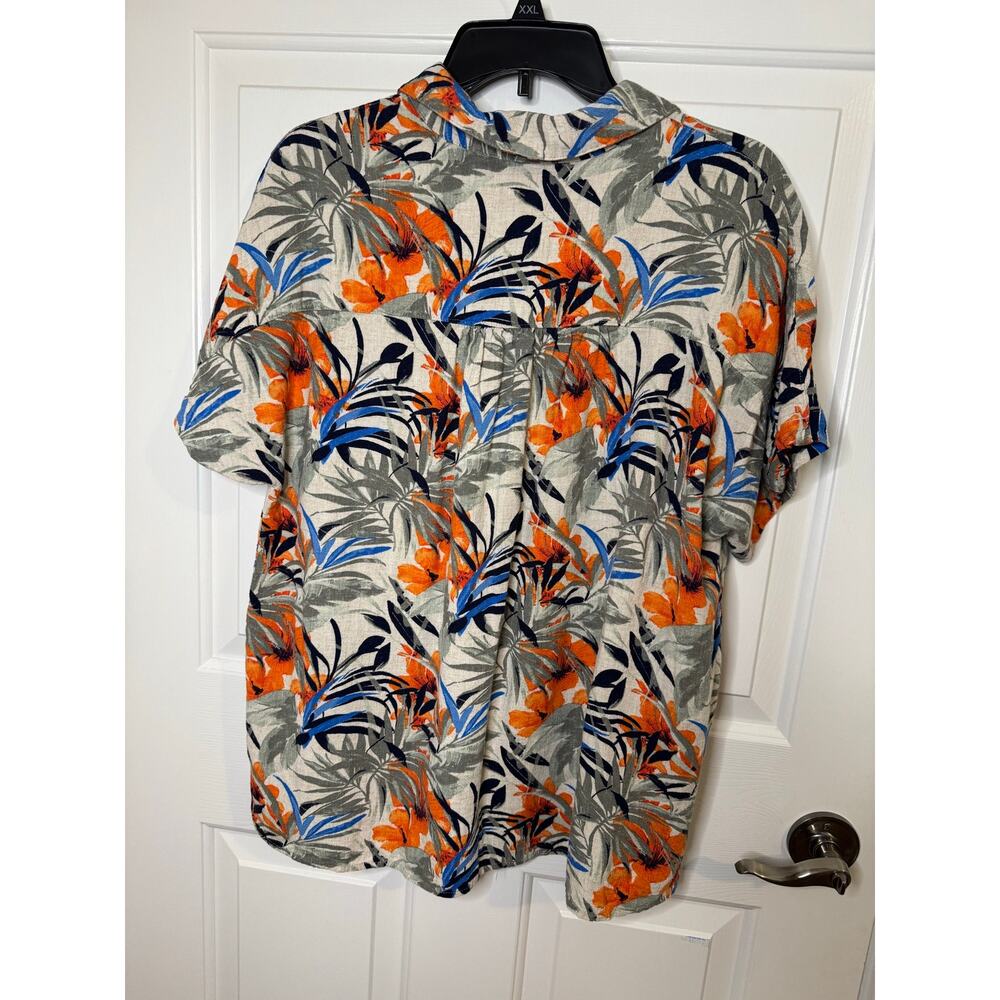 Chico's Fiesta Palms Linen Blend Popover Top Orange Blue Green Tropical 2 (L 12) - Picture 7 of 8